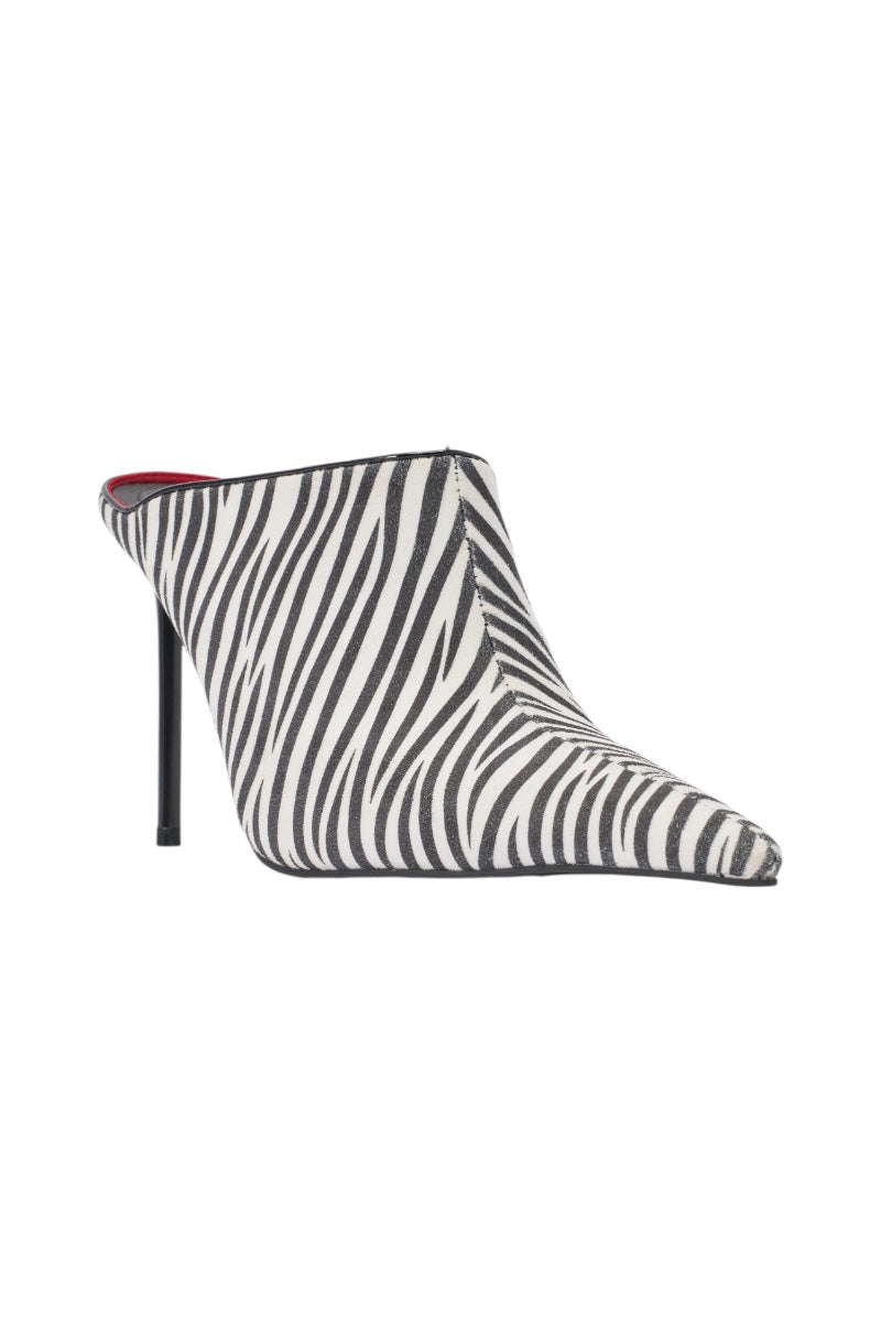 AZALEA WANG ANNIKA ZEBRA PRINTED MULE STILETTO PUMP