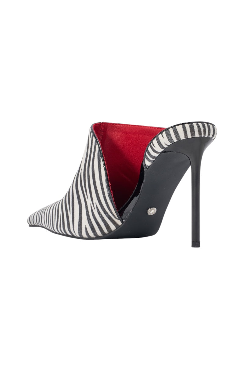 AZALEA WANG ANNIKA ZEBRA PRINTED MULE STILETTO PUMP
