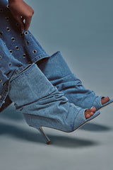 AZALEA WANG APEX DENIM RUCHED STILETTO BOOTIE