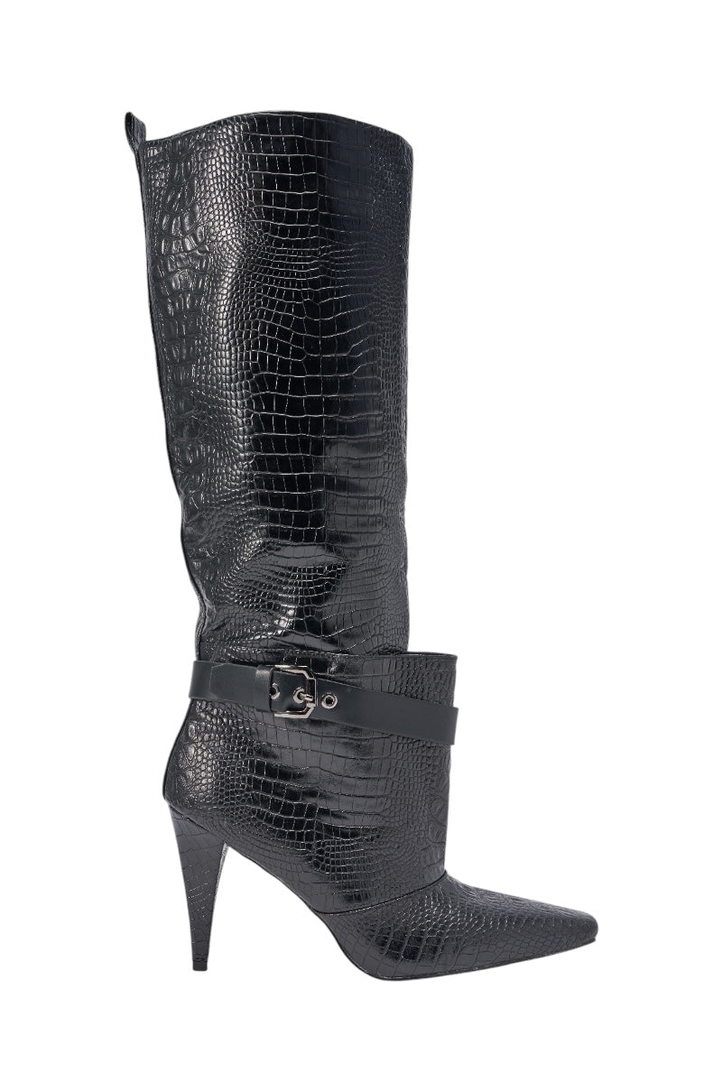AZALEA WANG ARIELLE BLACK CROC BOOT