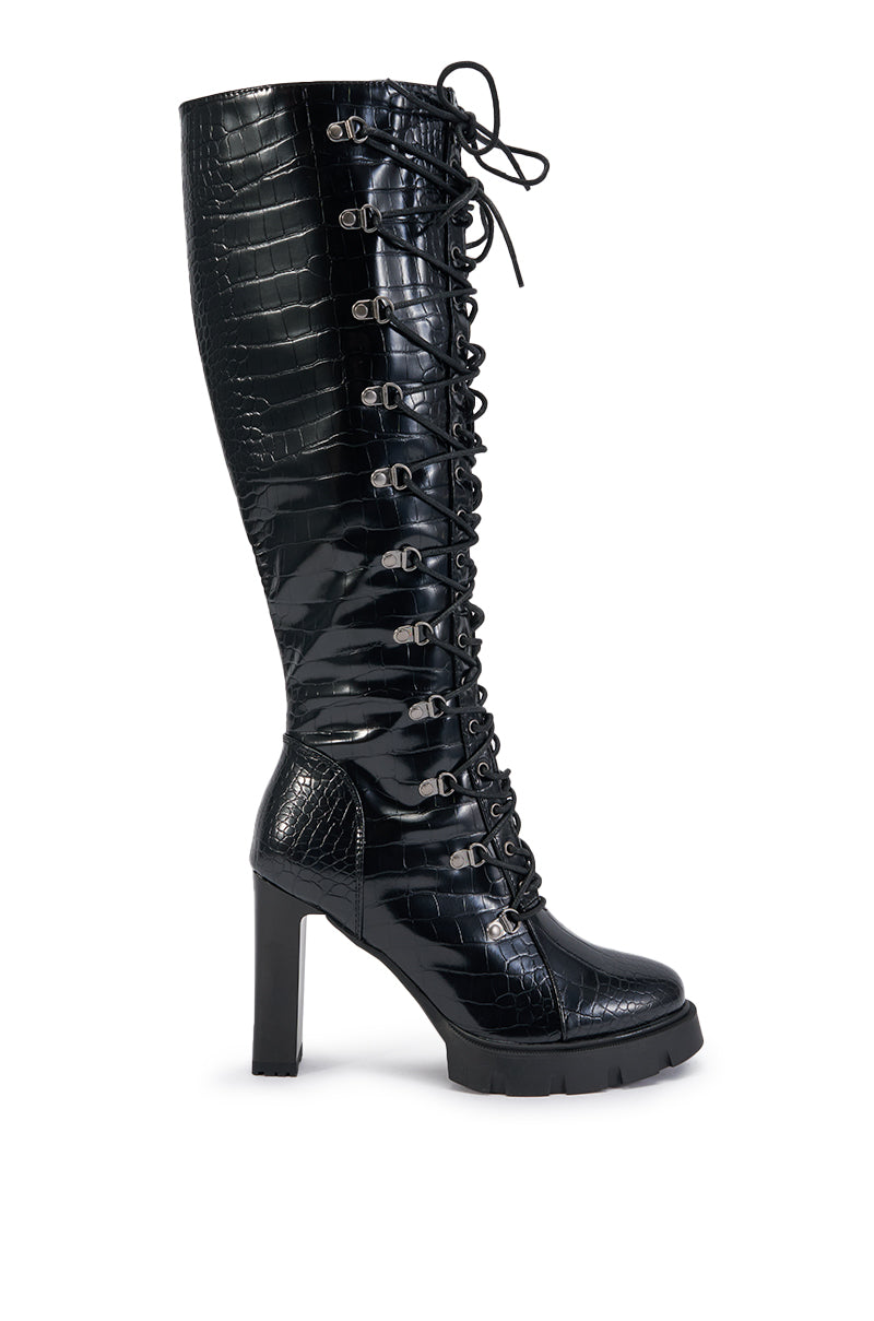 AZALEA WANG AURIGA BLACK LACE UP BLOCK BOOT