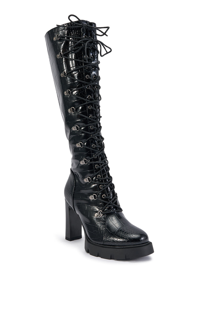 AZALEA WANG AURIGA BLACK LACE UP BLOCK BOOT