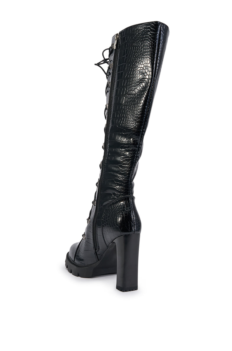 AZALEA WANG AURIGA BLACK LACE UP BLOCK BOOT