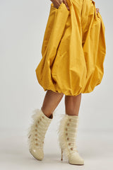 AZALEA WANG BANSHEE IVORY MILITARY AND FEATHER STILETTO BOOTIE