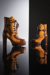 AZALEA WANG BARRINGTON TAN COLOR BLOCKED SPORTY CHUNKY BOOTIE