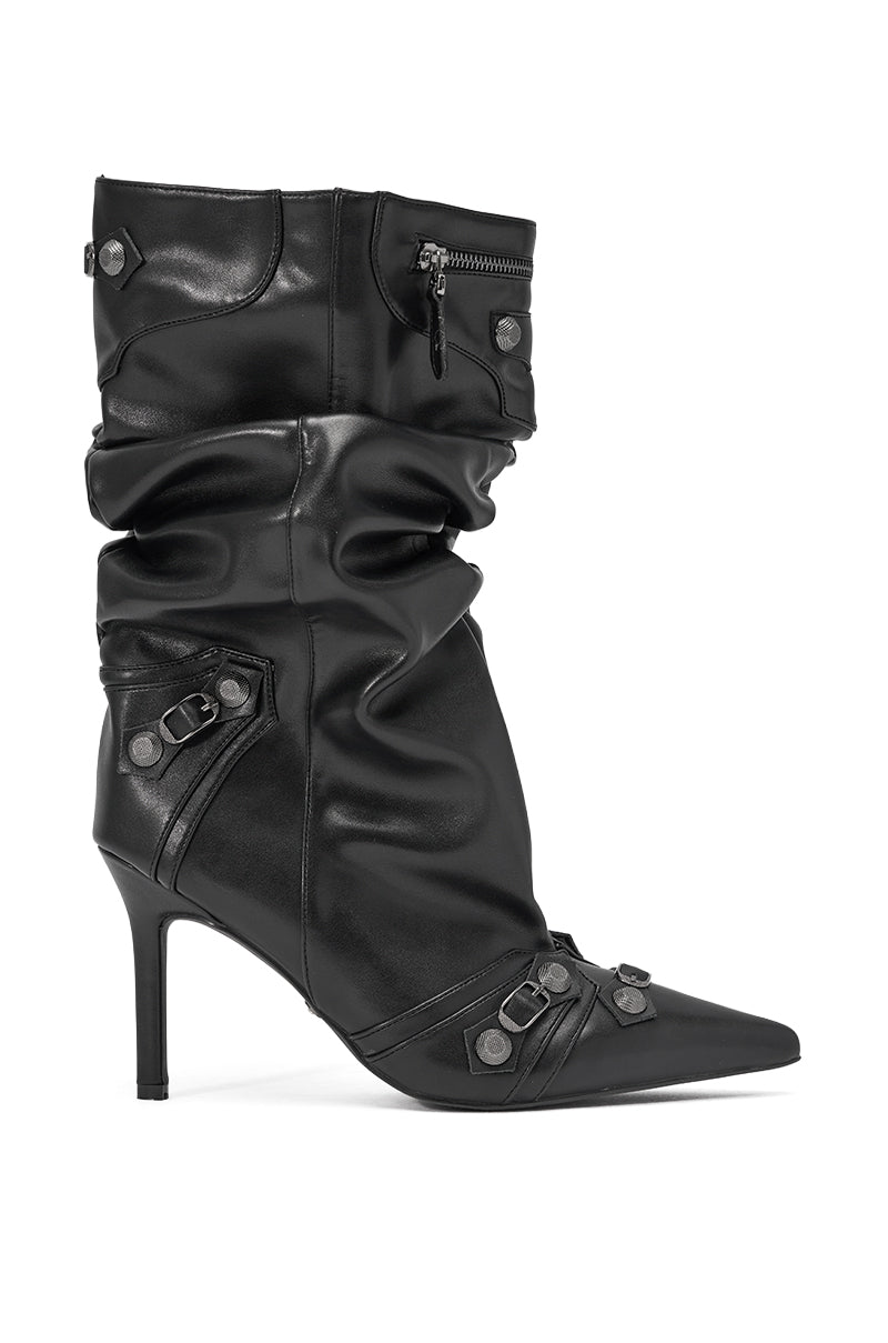 AZALEA WANG BENOIT POINTED TOE HARDWARE EMBELLISHED BOOT