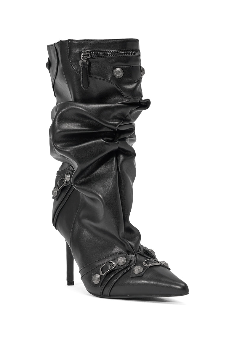 AZALEA WANG BENOIT POINTED TOE HARDWARE EMBELLISHED BOOT