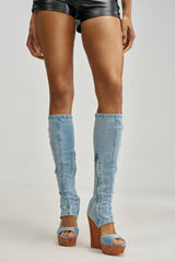 AZALEA WANG BET DENIM OPEN TOE WEDGE BOOT