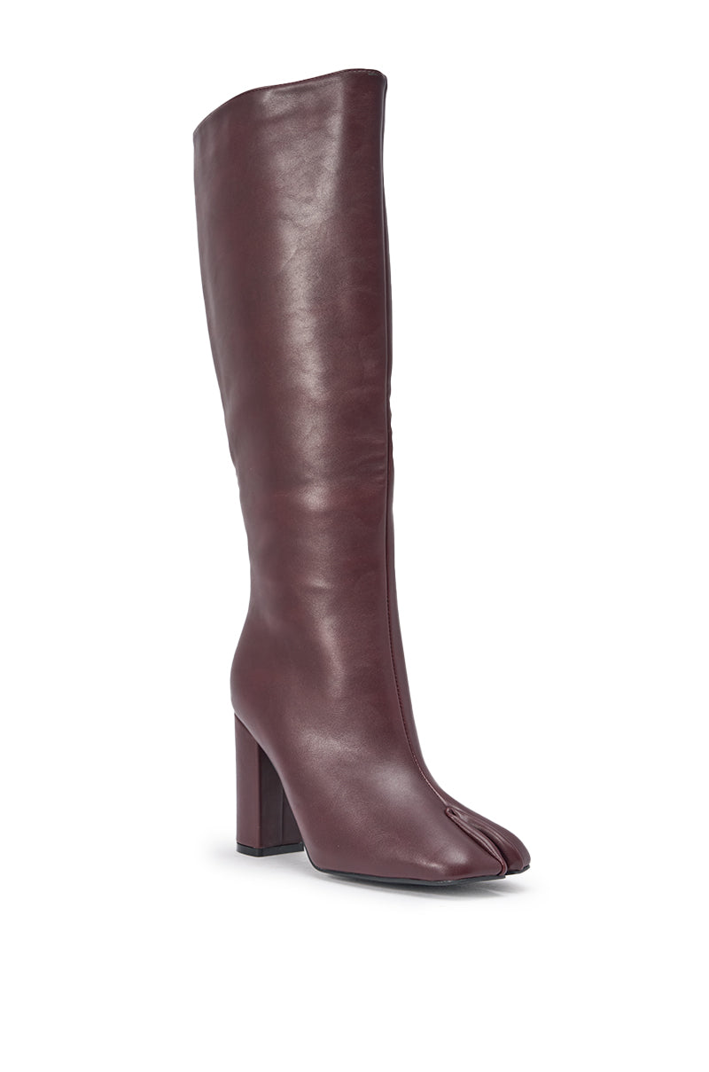 AZALEA WANG BILHANA BURGUNDY SPLIT TOE BLOCK BOOT