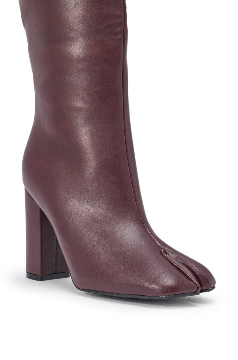AZALEA WANG BILHANA BURGUNDY SPLIT TOE BLOCK BOOT