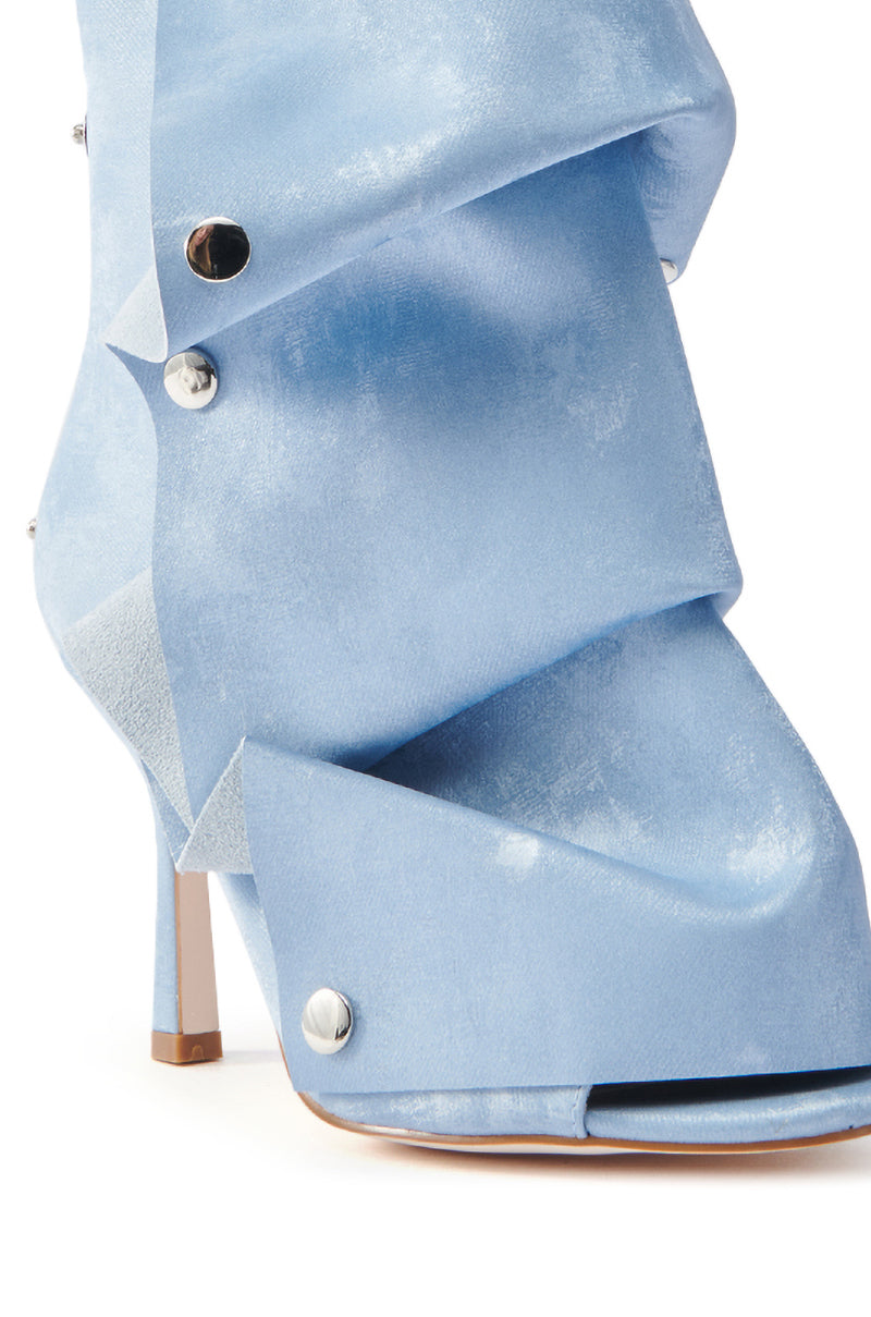 AZALEA WANG BIRD SONG SNAP OPEN TOE BOOTIE IN BLUE