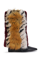AZALEA WANG BRIASH BURGUNDY MULTI FUR WEDGE BOOTIE