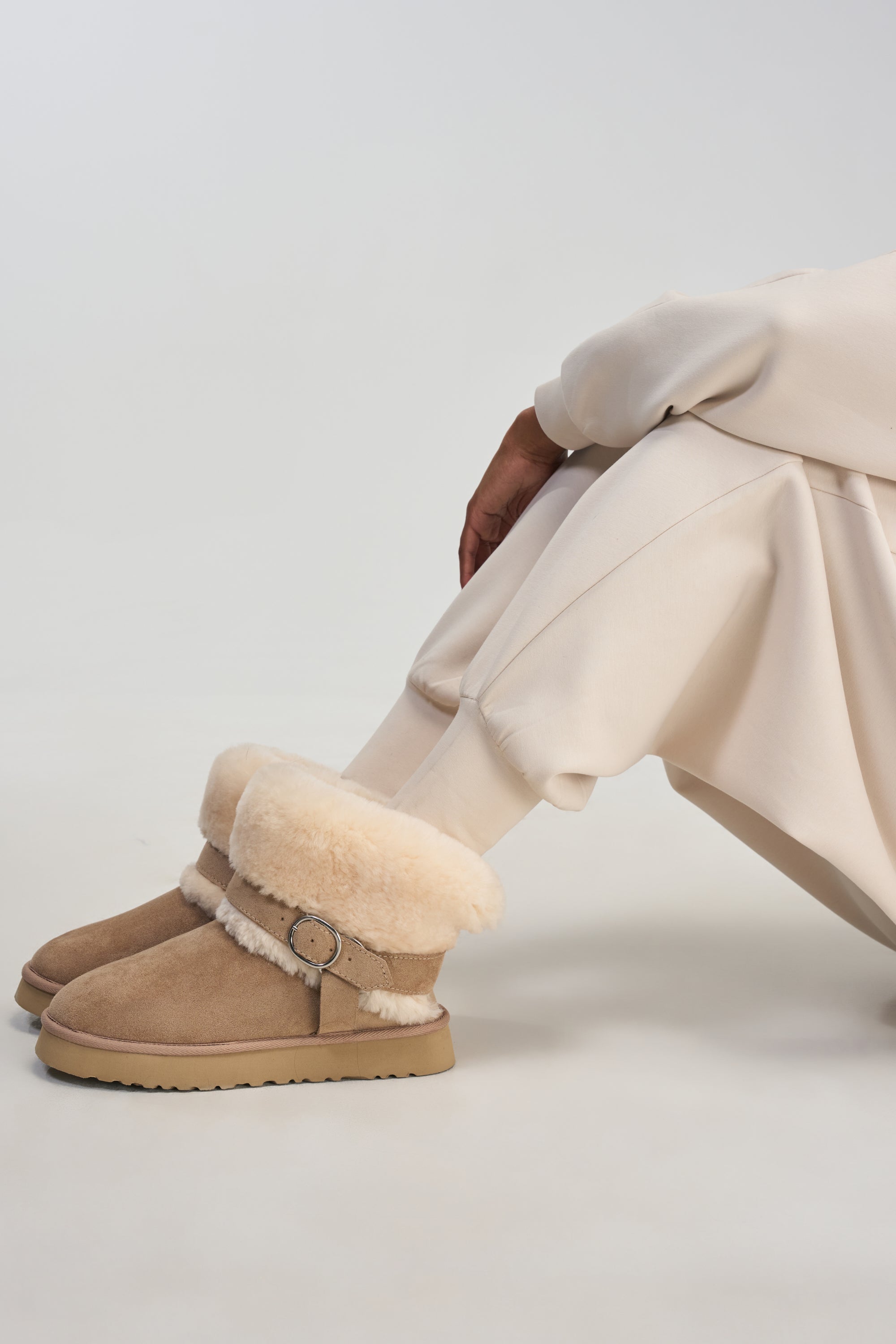 AZALEA WANG BRILLE TAUPE SHERLING FLAT BOOTIE