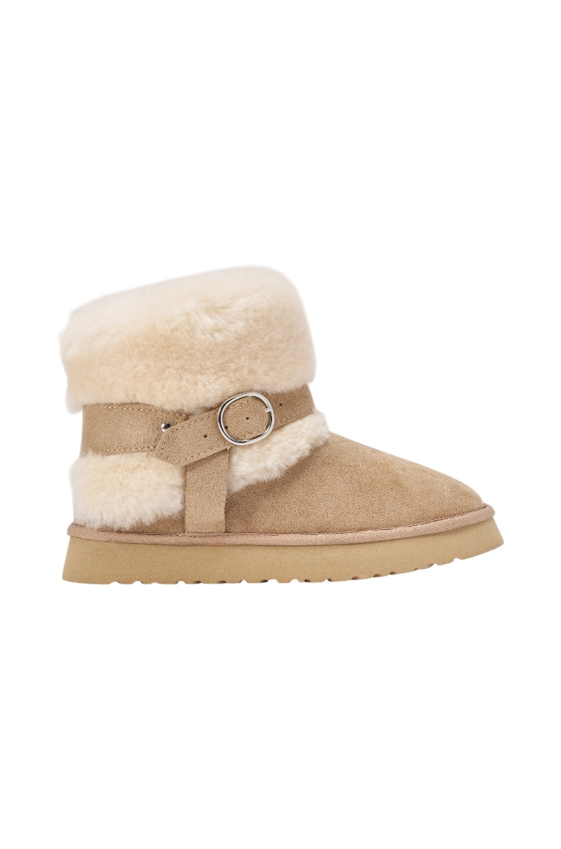 AZALEA WANG BRILLE TAUPE SHERLING FLAT BOOTIE