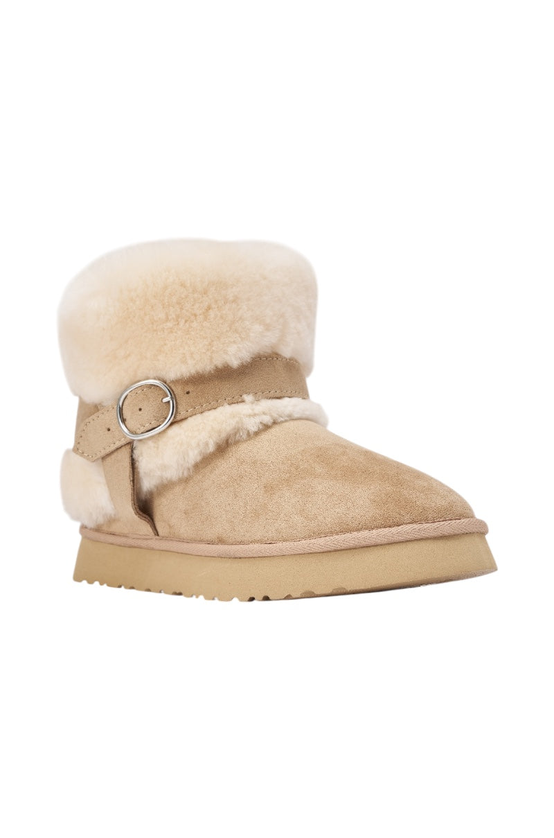 AZALEA WANG BRILLE TAUPE SHERLING FLAT BOOTIE
