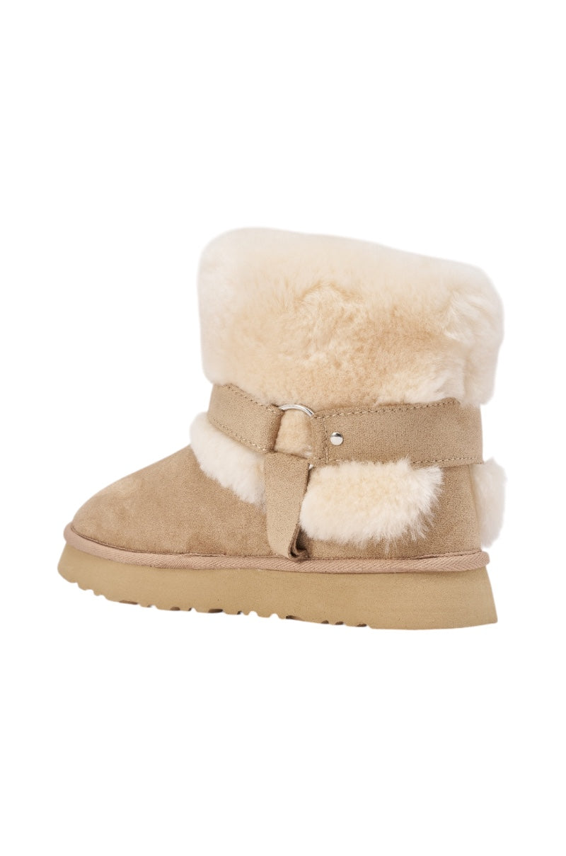 AZALEA WANG BRILLE TAUPE SHERLING FLAT BOOTIE