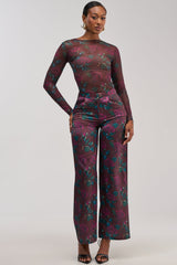 DOZEN ROSES SATIN PANT IN BURGUNDY