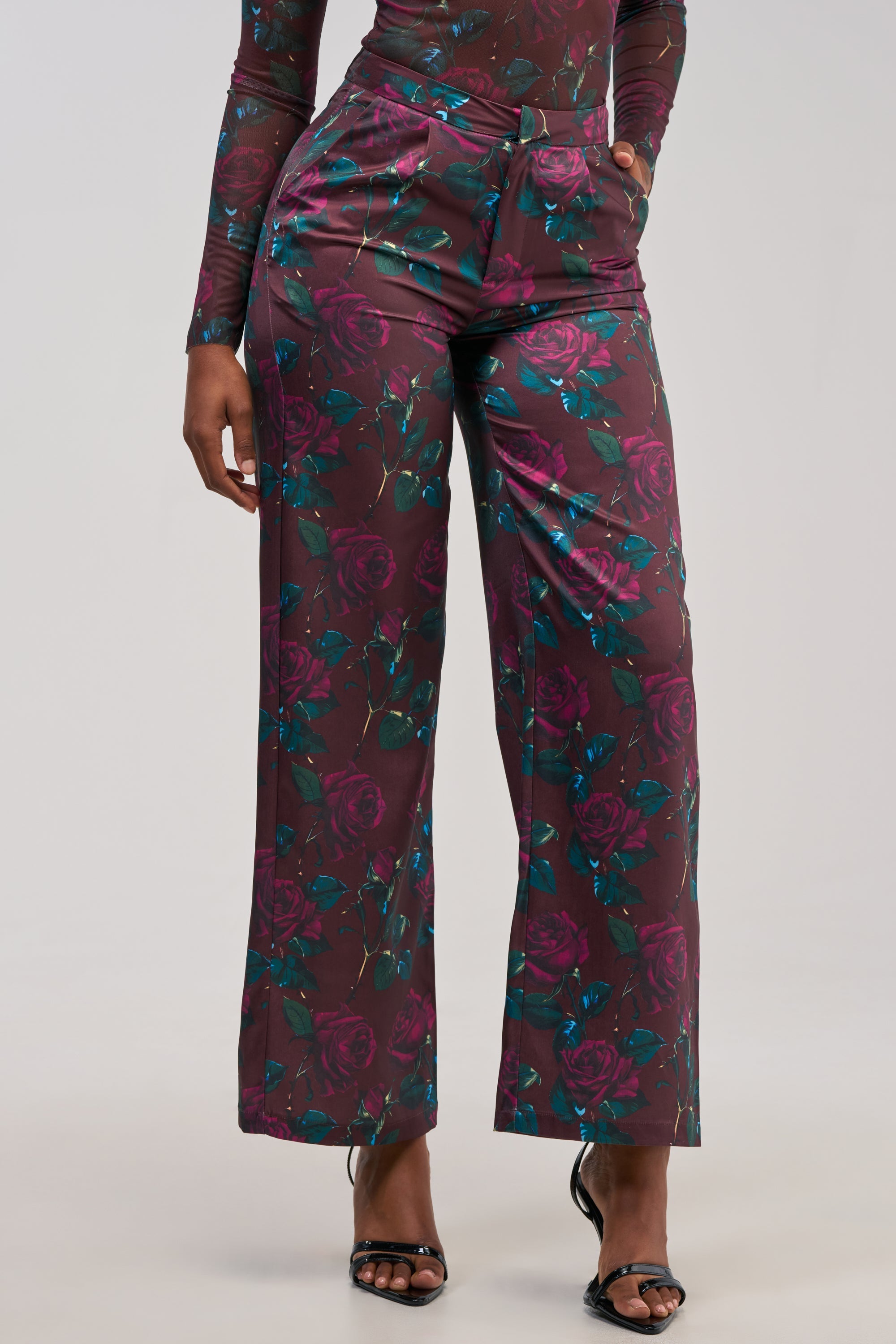 DOZEN ROSES SATIN PANT IN BURGUNDY