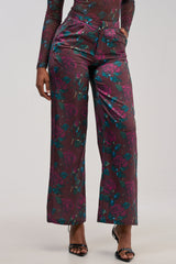 DOZEN ROSES SATIN PANT IN BURGUNDY
