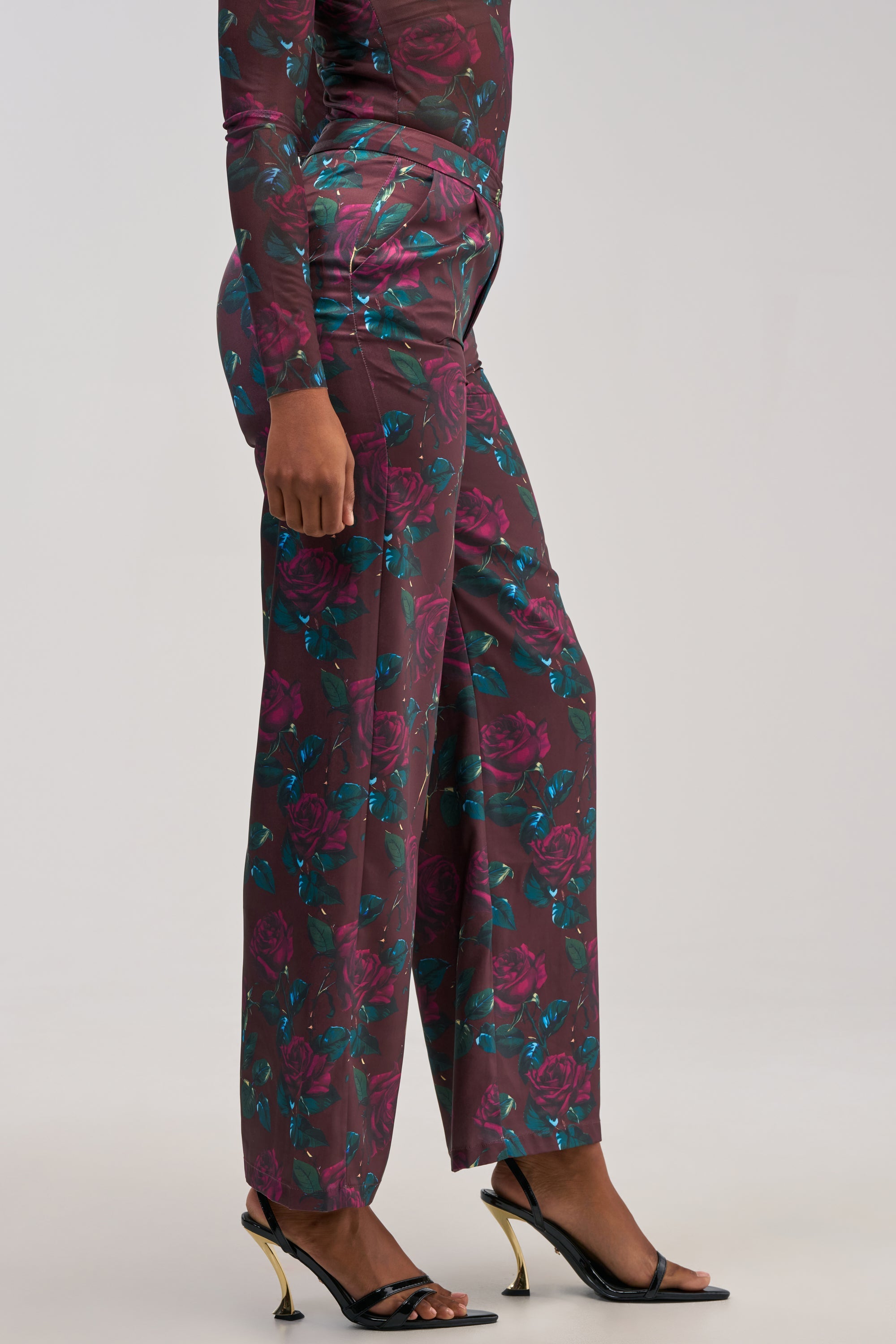 DOZEN ROSES SATIN PANT IN BURGUNDY