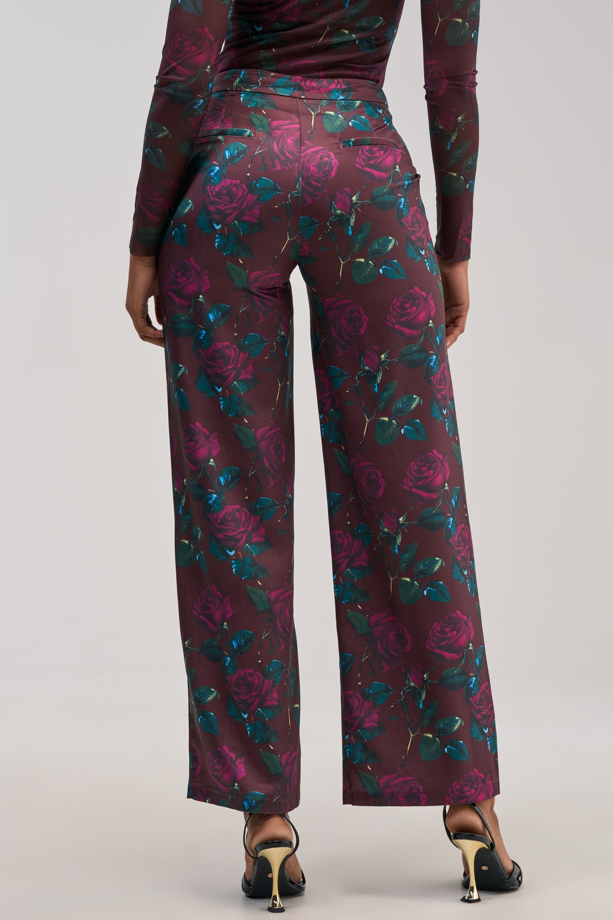 DOZEN ROSES SATIN PANT IN BURGUNDY