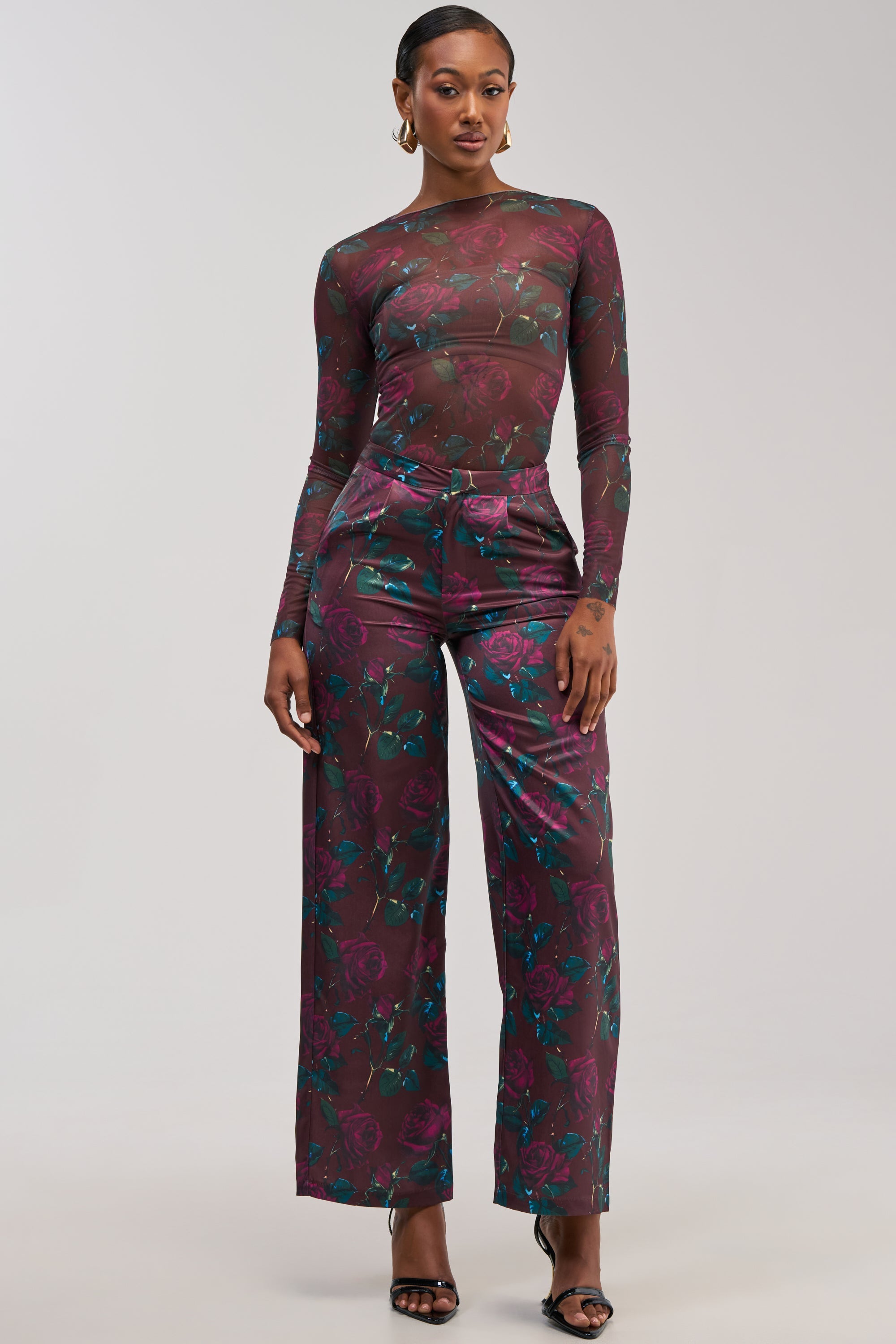 DOZEN ROSES SATIN PANT IN BURGUNDY