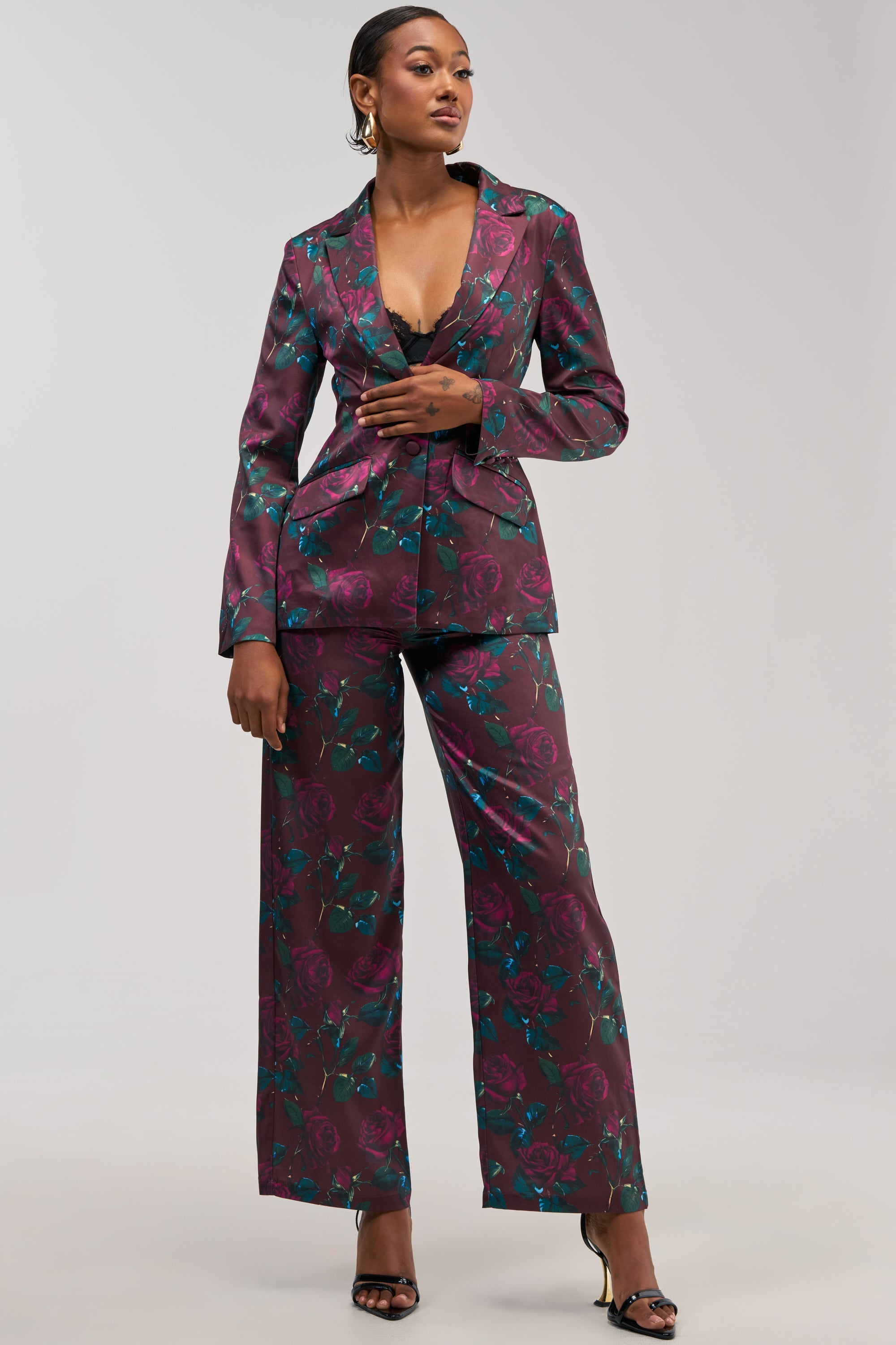 DOZEN ROSES SATIN PANT IN BURGUNDY