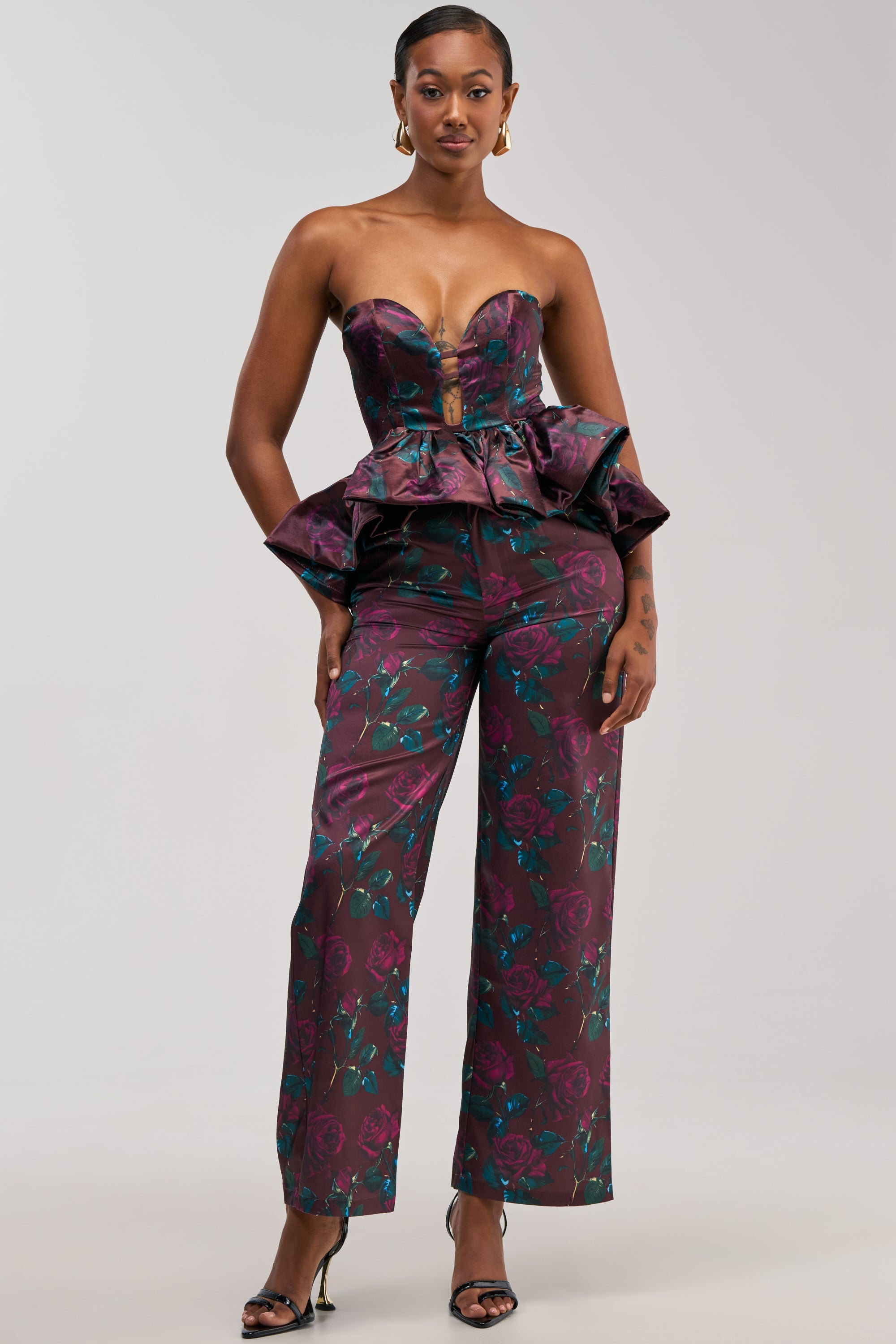 DOZEN ROSES SATIN PANT IN BURGUNDY