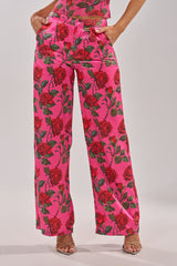 DOZEN ROSES SATIN PANT IN FUCHSIA