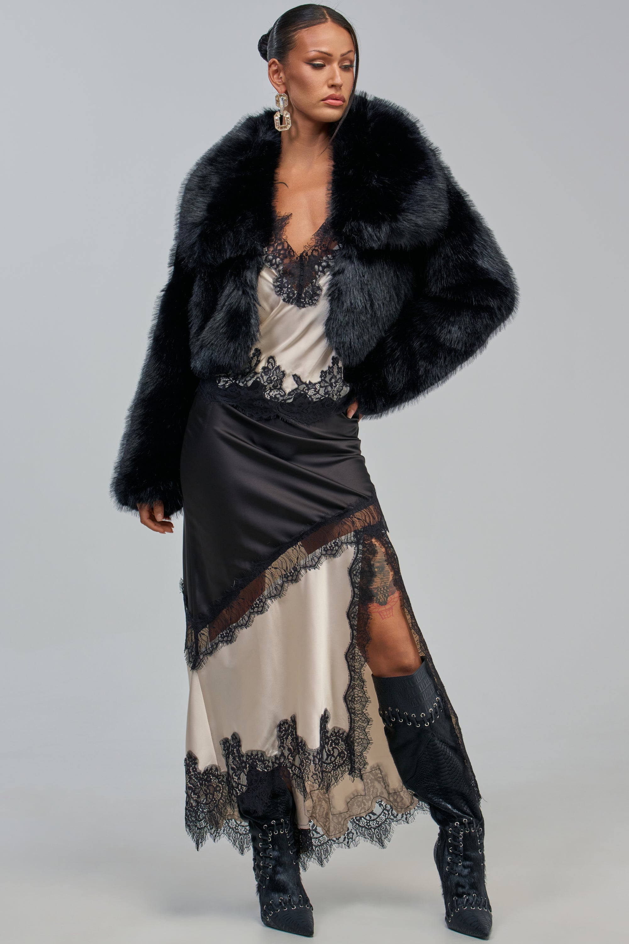 CADENCE CROPPED FAUX FUR IN BLACK