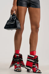 AZALEA WANG CAELUM RED SNAKE OPEN TOE BLOCK BOOTIE