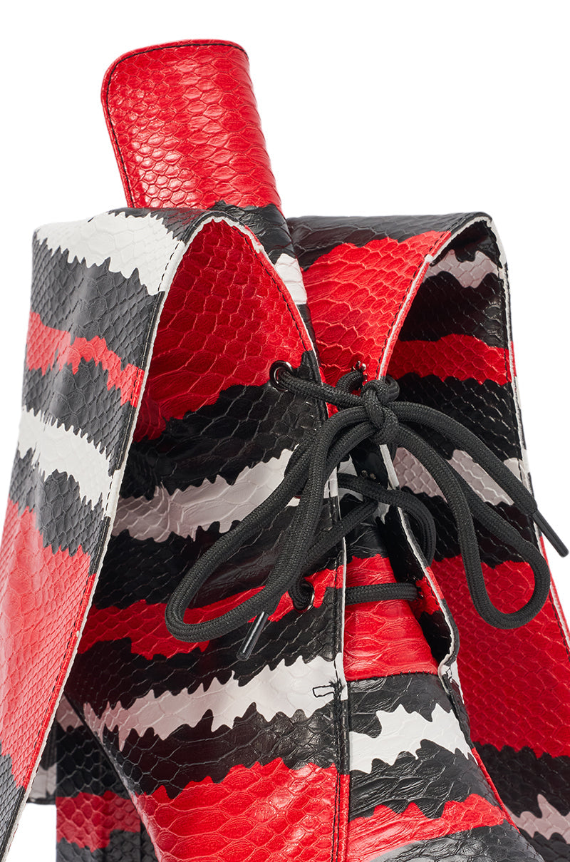 AZALEA WANG CAELUM RED SNAKE OPEN TOE BLOCK BOOTIE