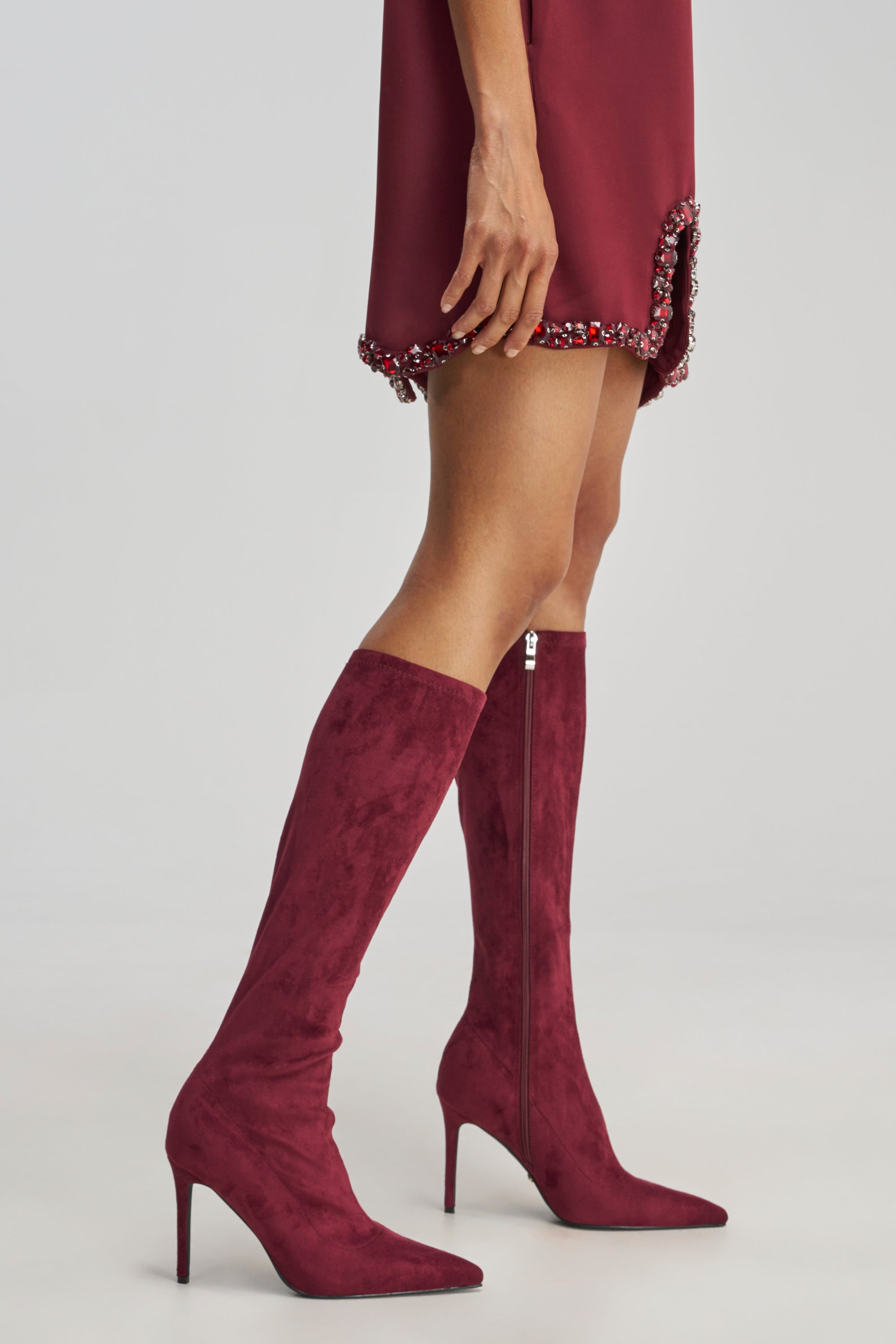 AZALEA WANG CALANA JEWEL 4 WAY STRETCH SUEDE STILETTO BOOT