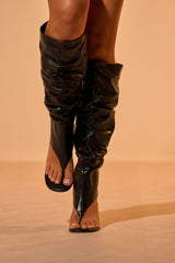 AZALEA WANG CECILL BLACK RUCHED UPPER GLADIATOR SANDAL