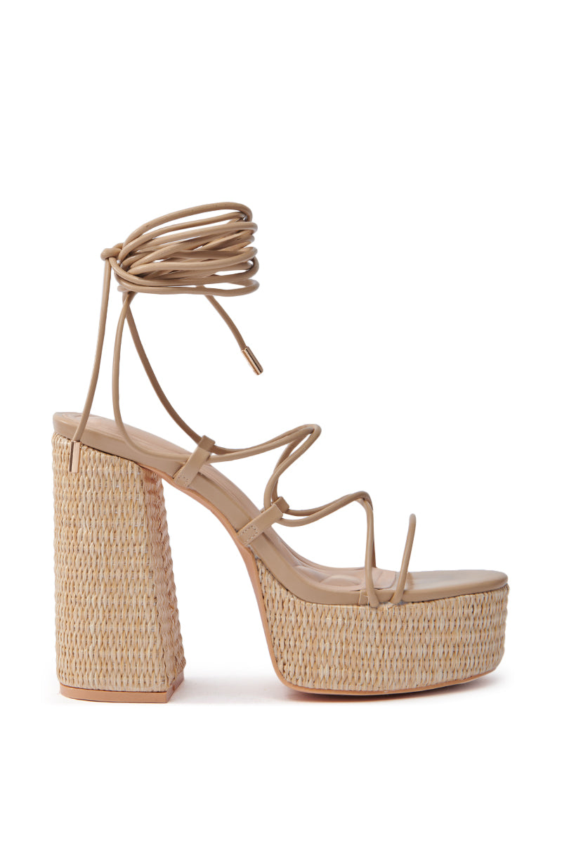 AZALEA WANG CIERRA BEIGE STRAPPY RAFFIA PLATFORM SANDAL