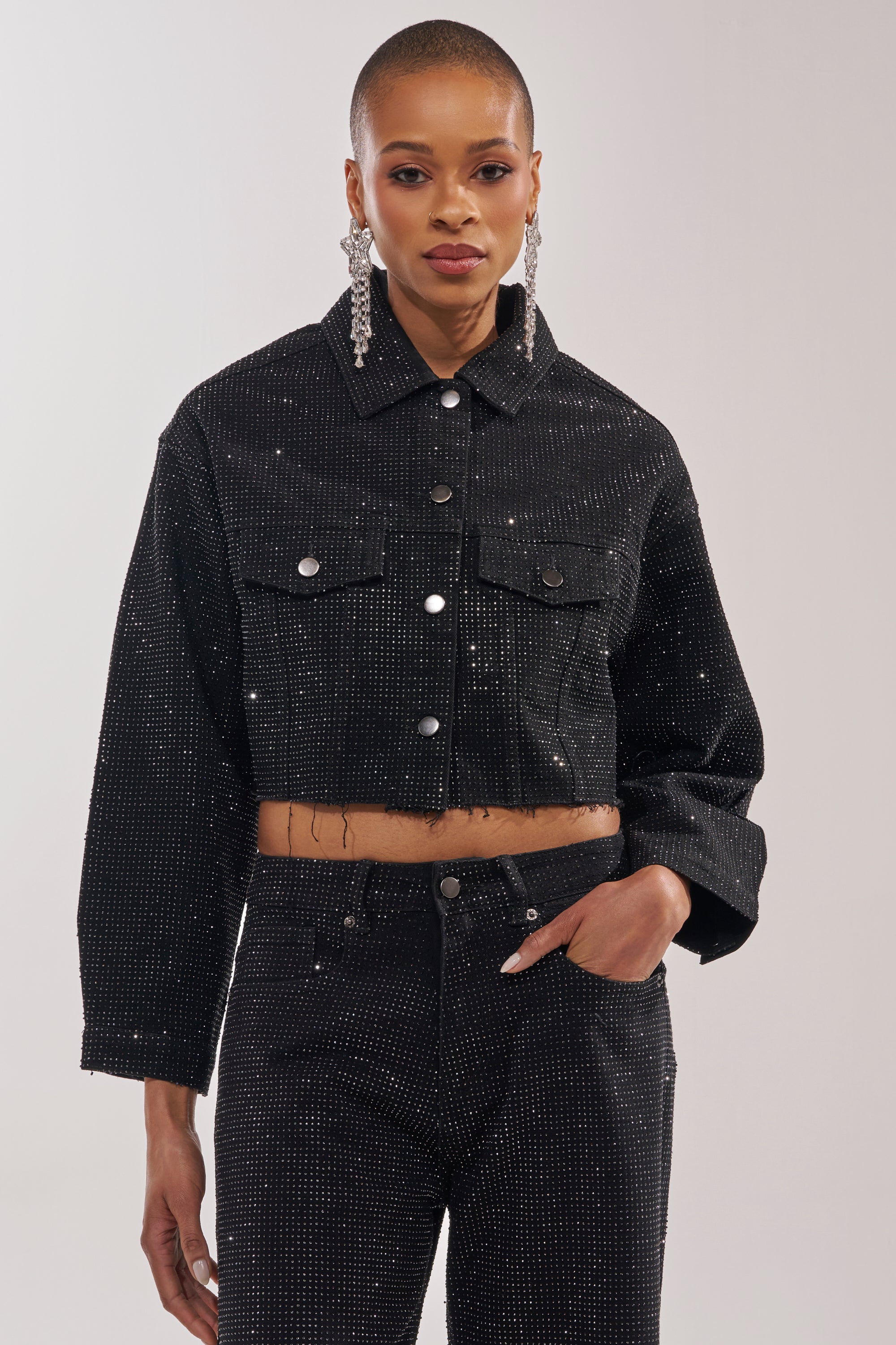 DEMI EMBELLISHED DENIM JACKET IN BLACK