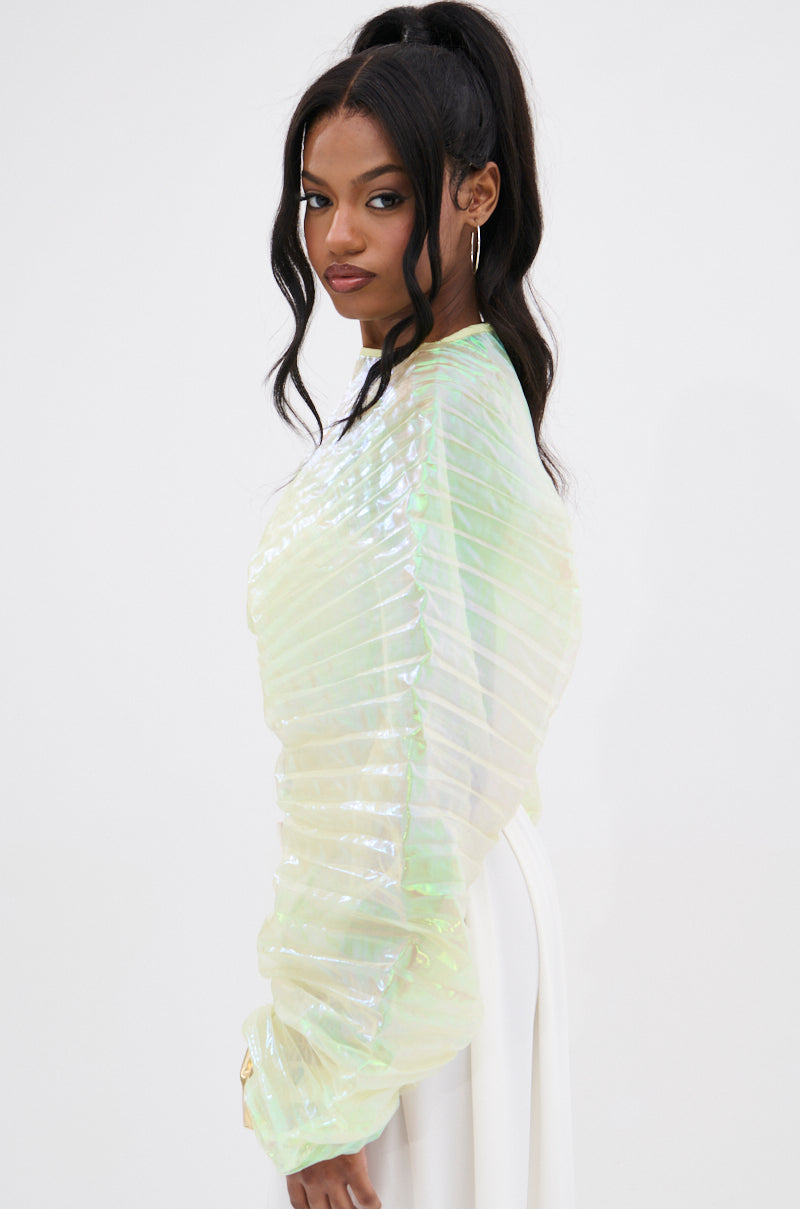 CHAR PLEATED IRIDESCENT CROP TOP