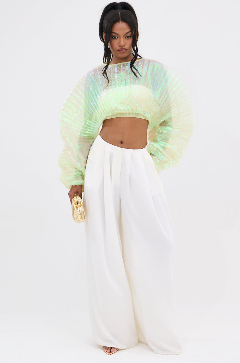 CHAR PLEATED IRIDESCENT CROP TOP
