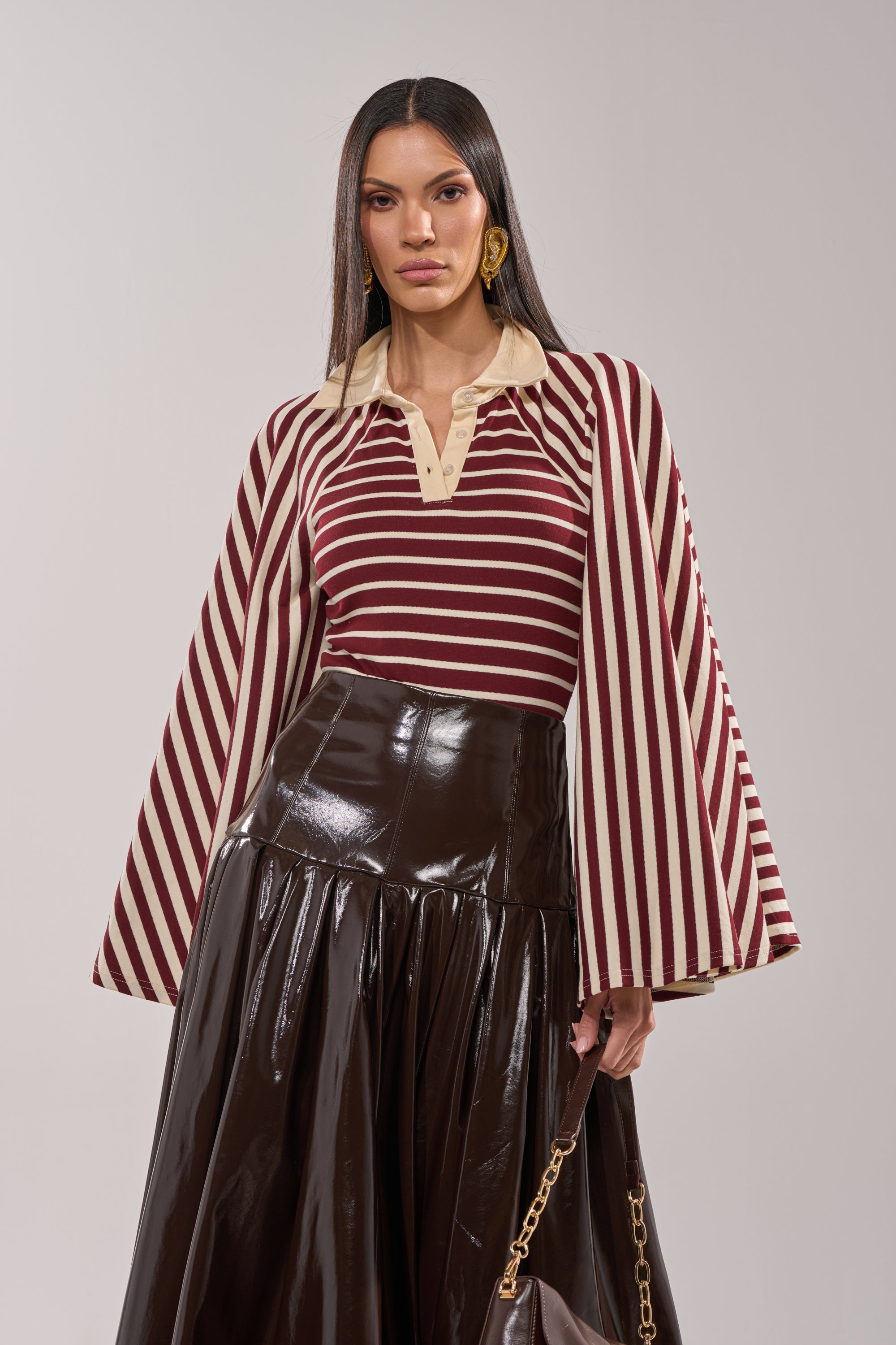 ALMA STRIPE COLLARED BODYSUIT