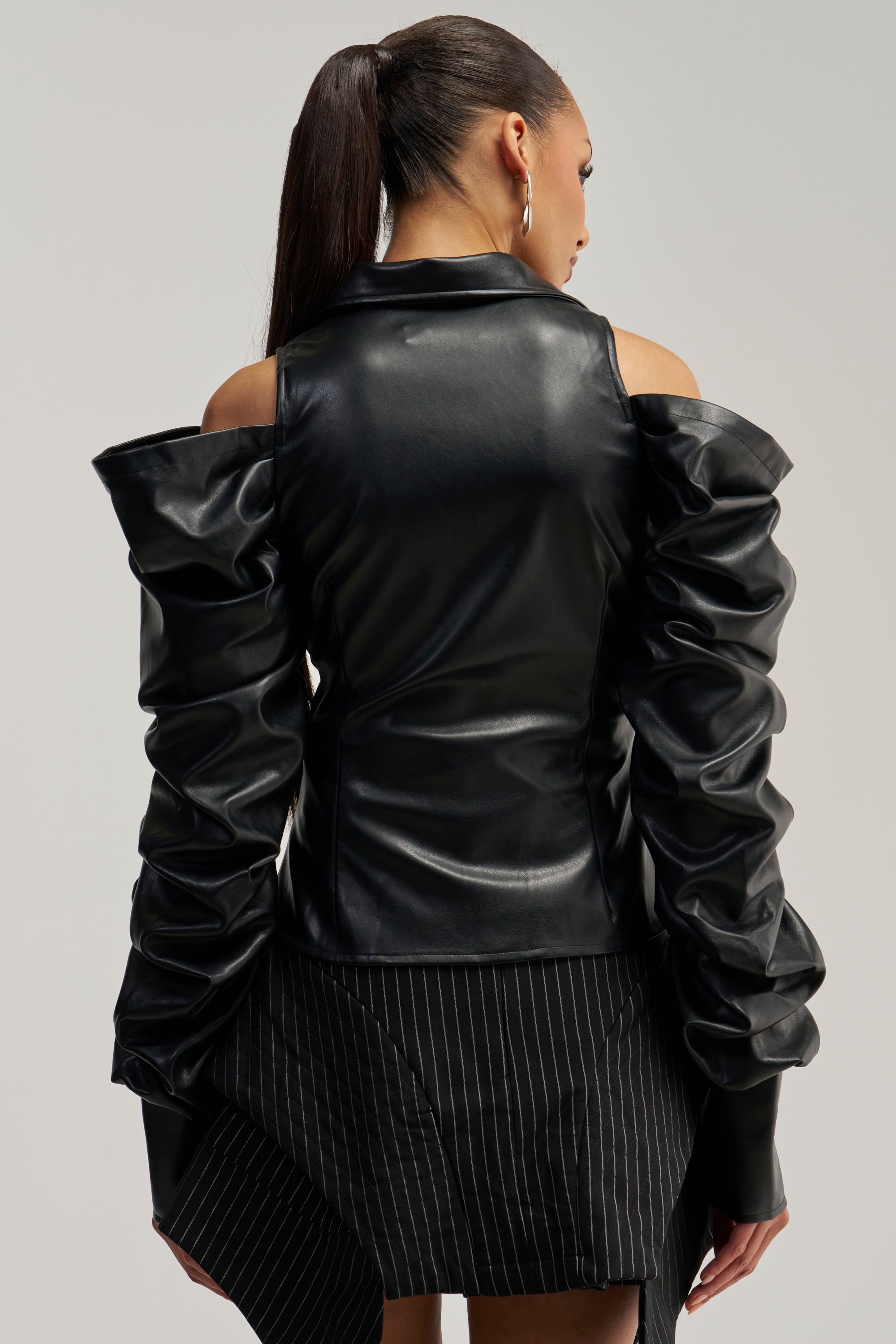 CRAZY IN LOVE BLACK FAUX LEATHER BUTTON DOWN BLOUSE