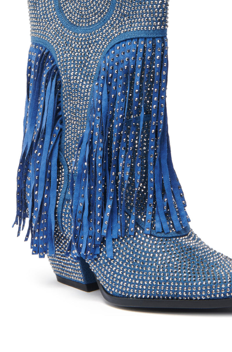 AZALEA WANG GREIA DENIM RHINESTONE COWBOY BOOTIE