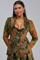 BUY MYSELF FLOWERS BROCADE BLAZER IN GOLD