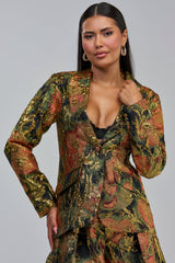 BUY MYSELF FLOWERS BROCADE BLAZER IN GOLD
