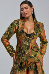BUY MYSELF FLOWERS BROCADE BLAZER IN GOLD