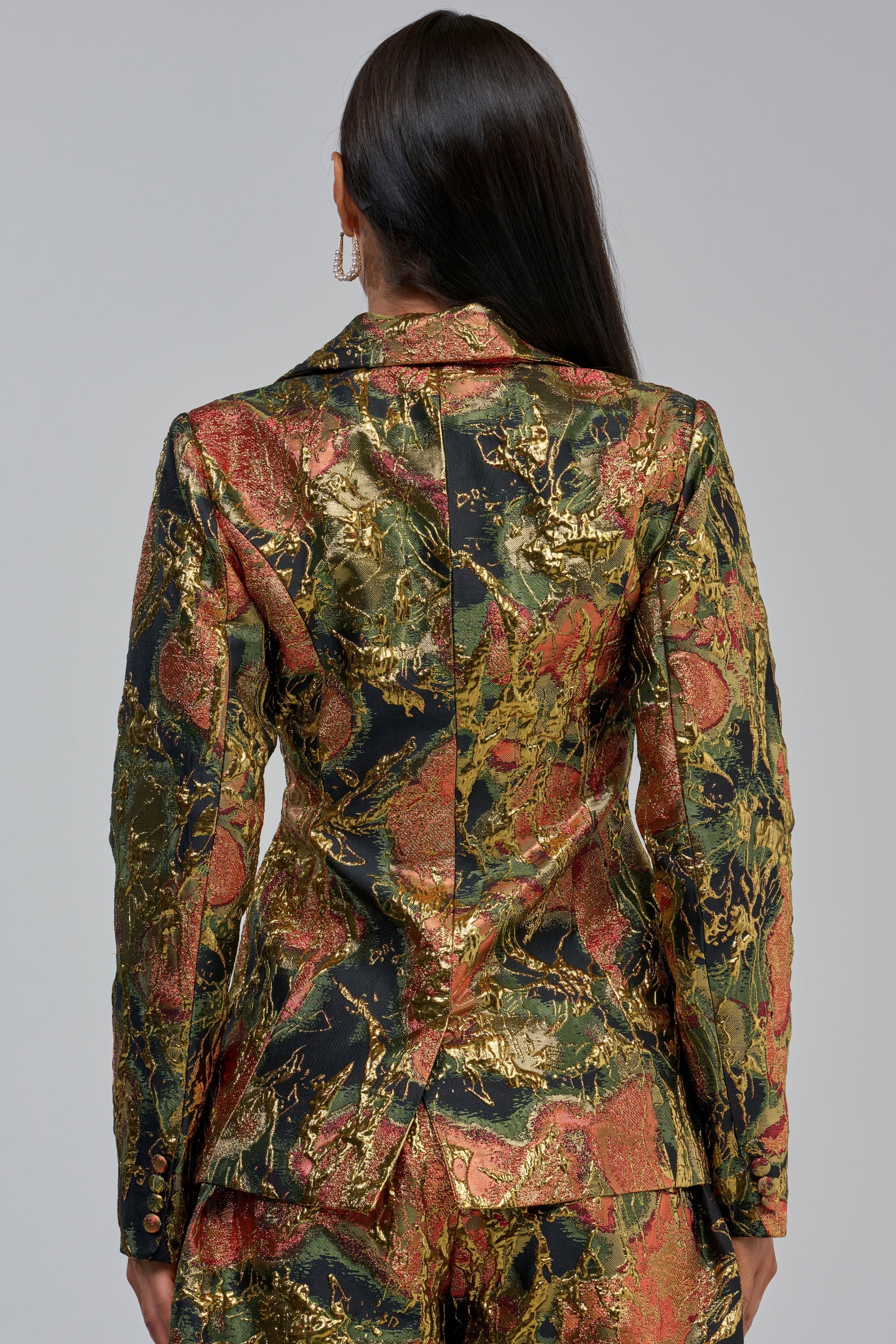 BUY MYSELF FLOWERS BROCADE BLAZER IN GOLD