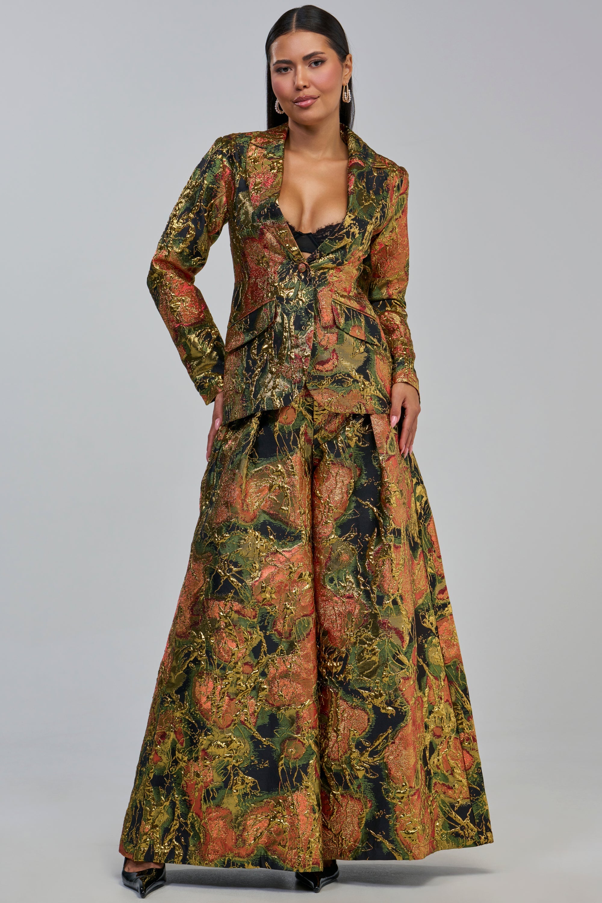 BUY MYSELF FLOWERS BROCADE BLAZER IN GOLD