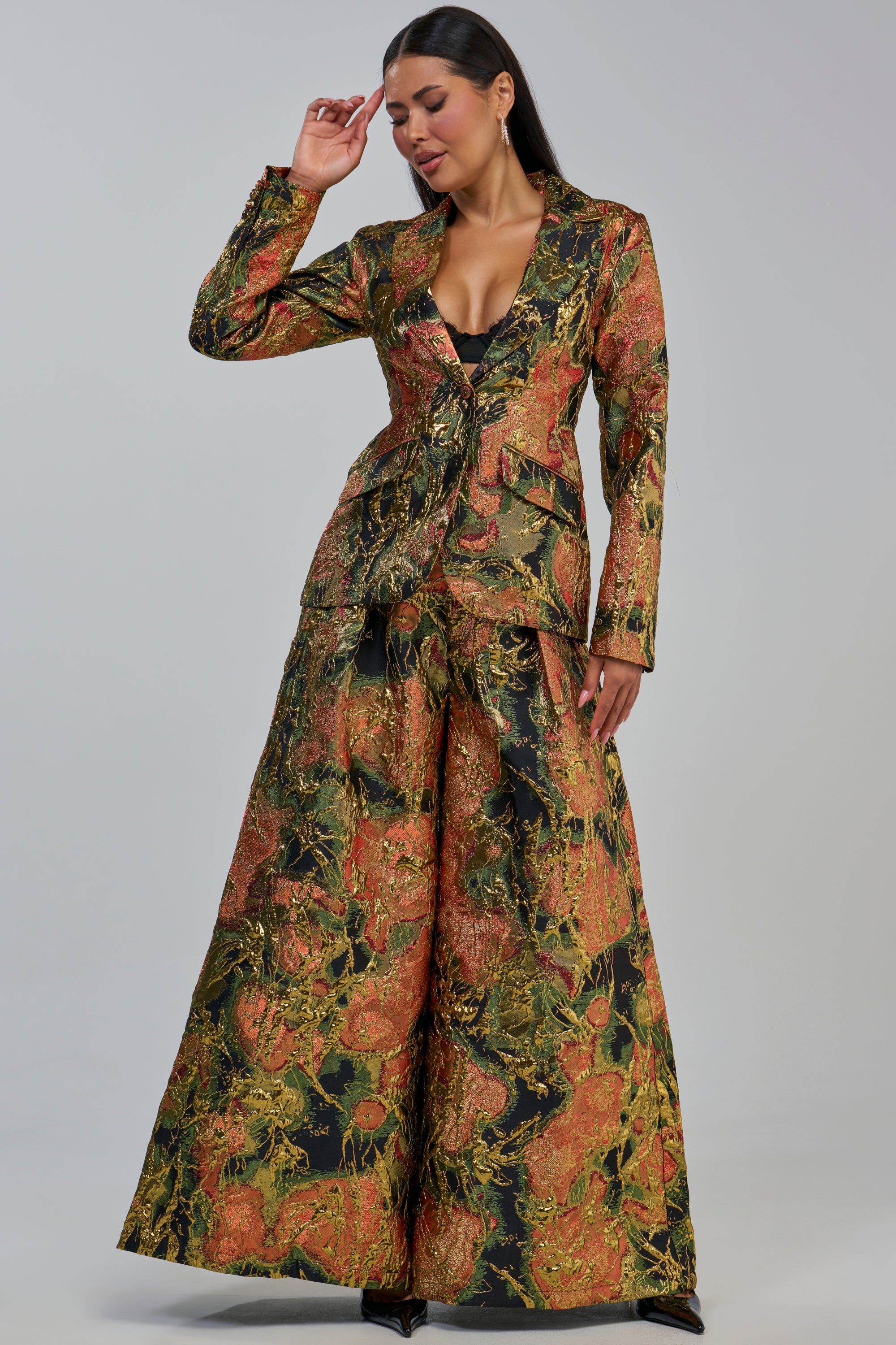 BUY MYSELF FLOWERS BROCADE BLAZER IN GOLD