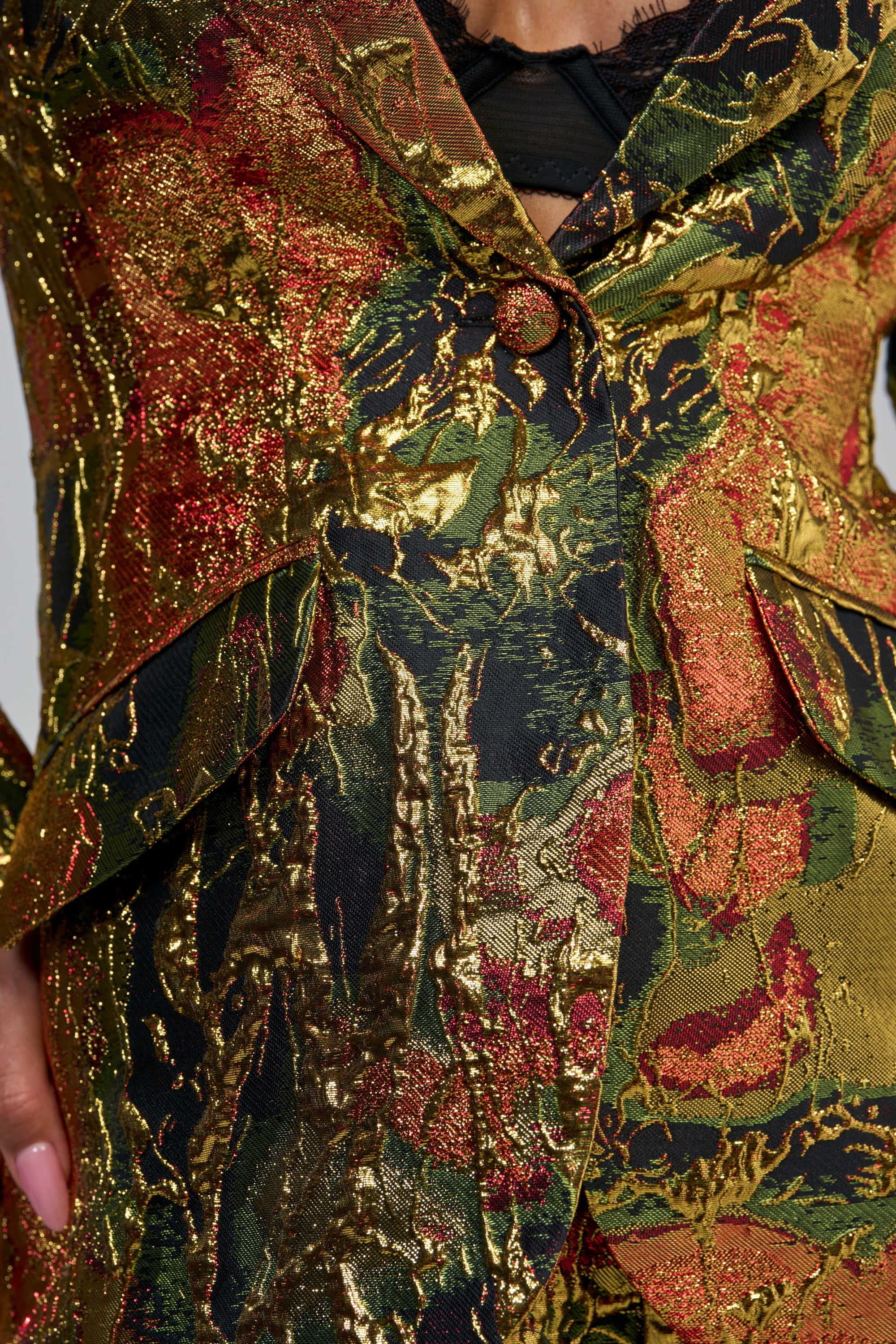 BUY MYSELF FLOWERS BROCADE BLAZER IN GOLD