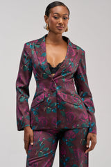 DOZEN ROSES SATIN BLAZER IN BURGUNDY