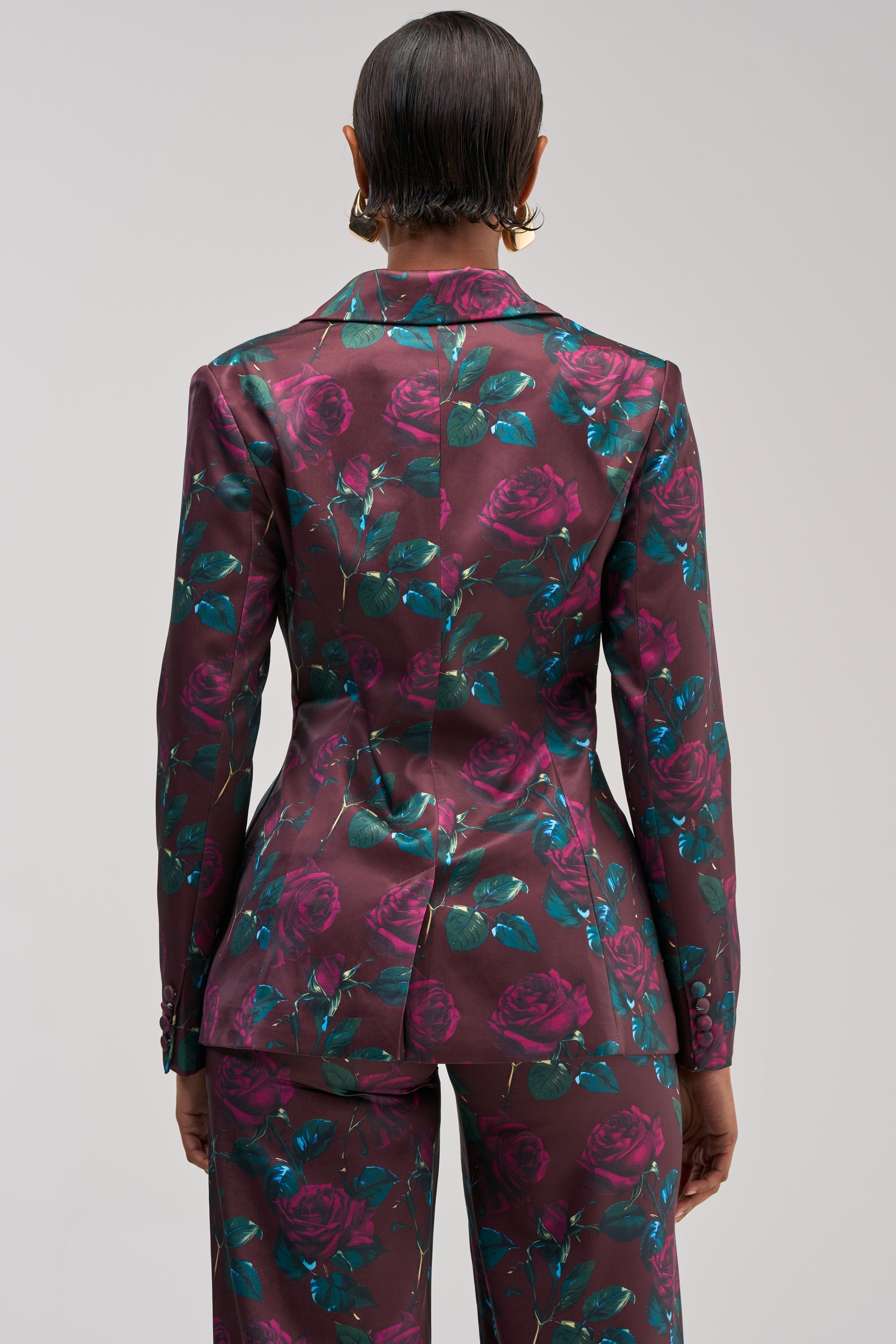 DOZEN ROSES SATIN BLAZER IN BURGUNDY